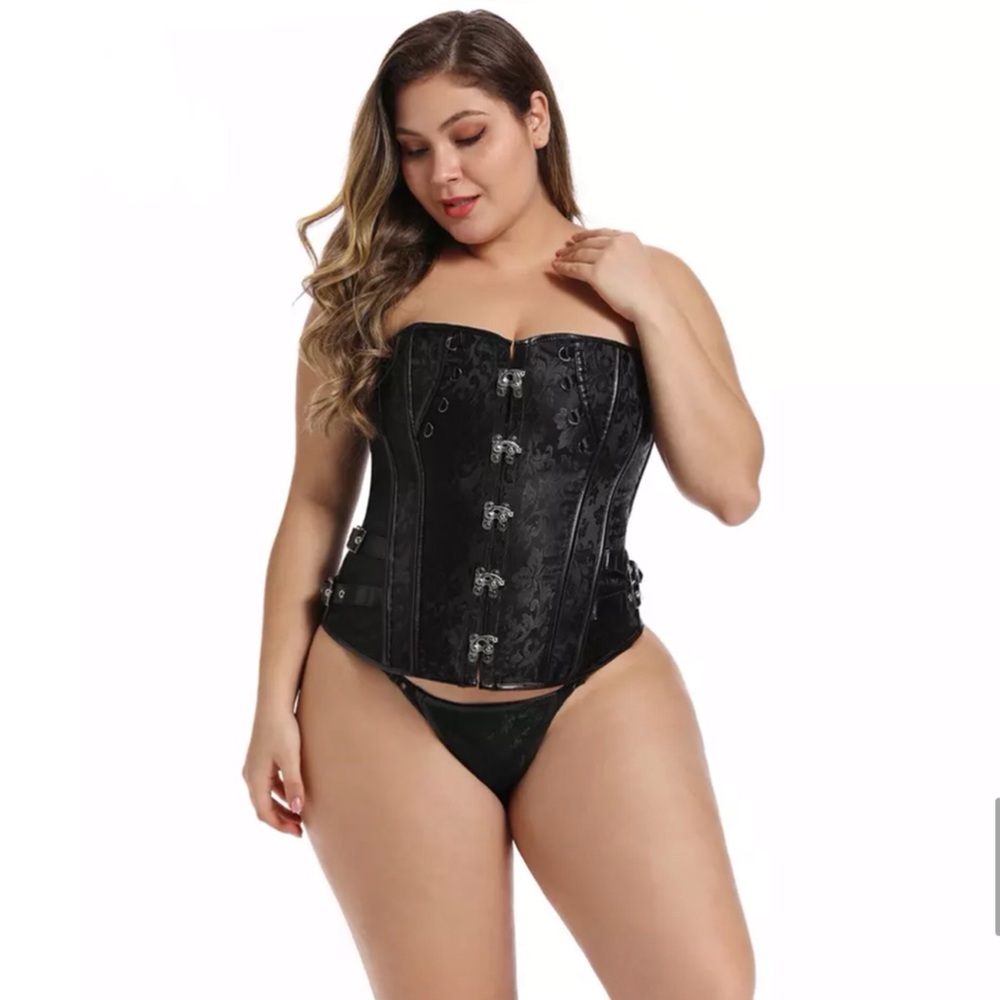 BLACK Locking Closure Steam Punk Style Waist Overbust Corset Bustier G String